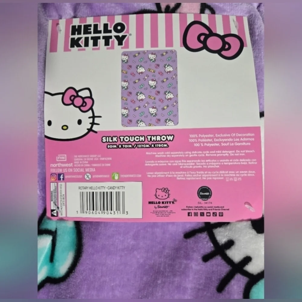 Hello Kitty Silk Touch Throw Blanket 50x70 Purple Candy Kitty Sanrio Plush NWT